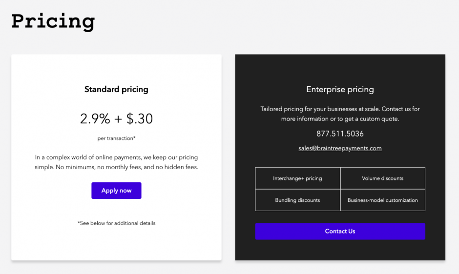 Braintree Pricing Page