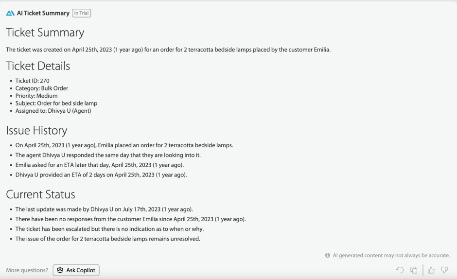 AI helps draft ticket summaries for agents