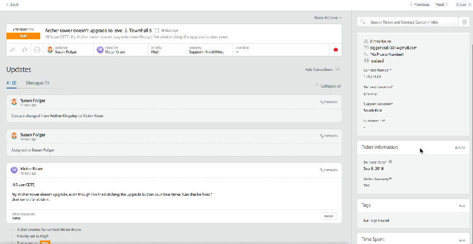 Showcases the process of adding tags to support tickets