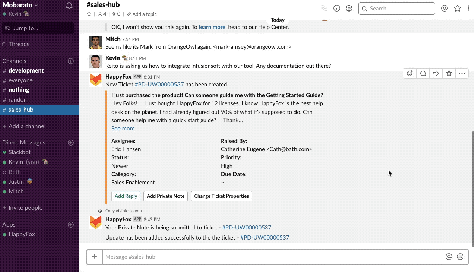 HappyFox Slack enables updating ticket properties for tickets right from Slack