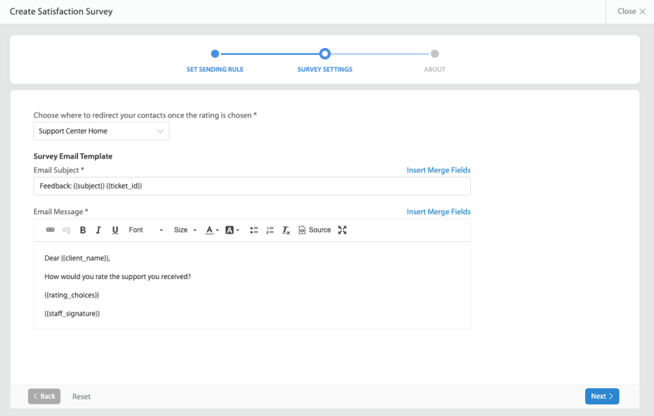 Create satisfaction survey with pre-defined templates