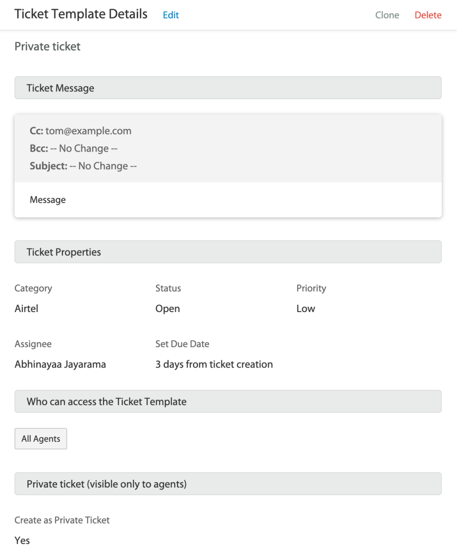 Ticket template and its details