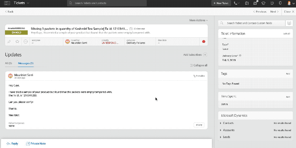 Ticket to MS Dynamics data sync