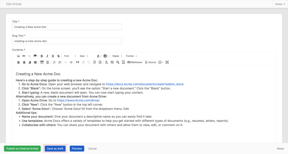 Save edited versions of published articles as drafts